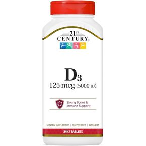 21st Century D3 5000 IU Tablets, 360 Count (Pack of 1)