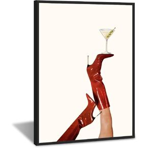 Funky Green Seashell Martini Wall Art Cocktail Posters Trendy Bar Cart Canvas Print Preppy Room Decor Beach Drinks Dorm Decor Aesthetic Living Room Dining Room Kitchen Decorations for Home 8x12inch Unframed