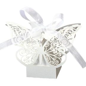 ponatia 50 Pack Laser Cut Butterfly Wedding Favour Box With Organza Ribbon Birthday Party Candy Boxes