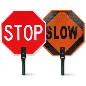 OLANZU 2-Pack Stop/Go Sign Double Sided 18"x18" - Aluminum with Metal Handle Nuts, Screws & Wrench- High Intensity Honeycomb Reflective Road Sign - Wall Mount or Handheld, Rust Proof Traffic Road