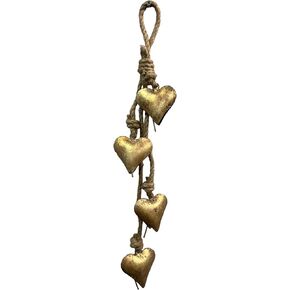Vintage Metal Heart Bells Wall Hanging Art | Love Symbol, Rustic Farmhouse Décor, Valentine's Day Gift for Him/Her, Boho Home Decor Ornaments Height 50cm