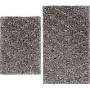 Vera Wang | Tufted Diamond Collection | Soft and Absorbent, Plush Reversible Bath Rug Set, Modern Designer Style for Bathroom Décor, 2-Piece, White,USHS6D1117231