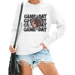 UNIQUEONE Women Game Day Sweatshirt Funny Football Graphic Tees Football Season Pullover Long Sleeve Crewneck Casual Tops