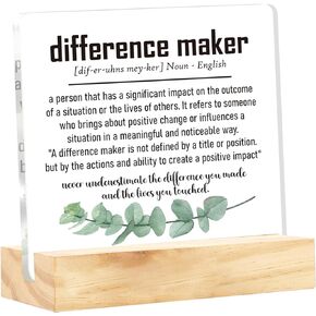 Difference Maker Gifts,Thank You Gifts For Women Men, Appreciation Gifts, New Job Gifts, Inspirational Home Office Desk Decor, Difference Maker Sign Acrylic, 4 x 4 Inches