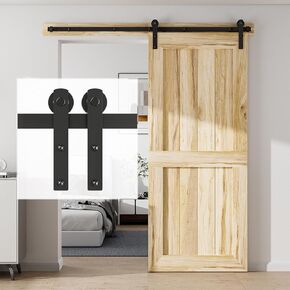 6FT Sliding Barn Door Hardware Kit, Fit 35" Width and 1 3/8" - 2" Thickness Door, Barn Door Track Kit for Single Door, Sturdy I Shape Hanger, Matte Black