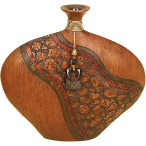 Deco 79 Polystone Decorative Vase Centerpiece Vase with Embossed Details, Flower Vase for Home Decoration 15" x 3" x 14", Brown