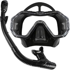 Snorkeling Gear Set - Anti-Fog Mask, 3-Piece Dry Top Snorkel, Panoramic 3 Window View, Food Grade Silicone, Travel Size with Gear Bag for Adults, Men, Women, Swimming, Diving