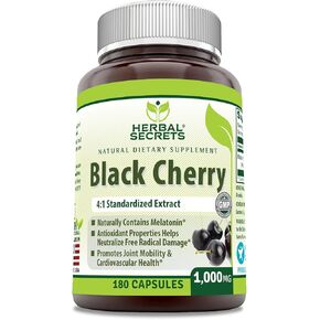 Herbal Secrets Black Cherry 4:1 Extract | 1000 mg Supplement | 180 Capsules | Non-GMO | Gluten Free | Made in USA