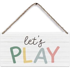 huester Play Sign Wood Plaque Sign, Playroom Wall Decor, Kids Playroom Decor, Playroom Sign, Play Room Home Decor for Kids, Boho Classroom Decor, Let’s Play Sign Wall Hanging Decor, 12x6 inches