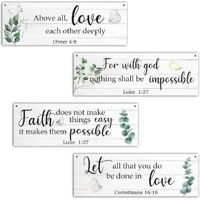 4 Pieces Christian Wall Decor, Religious Wall Art, Inspirational Quotes Christian Signs, Farmhouse Spiritual Bible Verse Wall Decor For Home Bathroom Bedroom Living Room -07