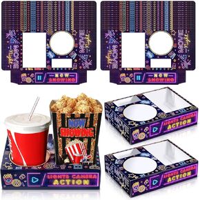 Faccito 36 Pcs Movie Night Snack Trays Movie Theater Snack Boxes Movie Night Supply Disposable Paper Snack Holder Movie Tray for Popcorn Food Candy Drink Party 8 x 6 Inch(Dark Red,Retro Style)