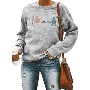 سويت شيرت Girl Mom للسيدات بلوفر برقبة دائرية وأكمام طويلة مطبوع عليه حروف، سويت شيرت خريفي غير رسمي