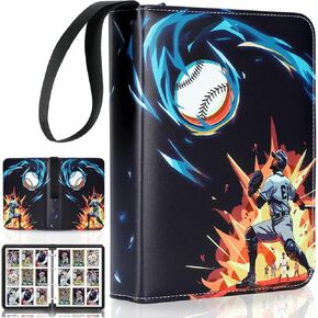 Baseball Card Binder, Trading Card Binder with 50 Removable Sleeves Fits 400 Cards, Baseball Card Holder for Cards Display and Organizer, Card Collection Binder Album Book Case, Blue 4 Pocket