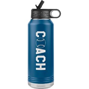 Softball Coach Water Bottle - 32oz Insulated Engraved Stainless Steel Flip Top with Straw Softball Coach Gift Black