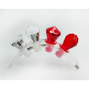 Set of 4 pcs Bottle Stopper With Acrylic Rack, 2 red, 2 clear. Easy to storage, display. Good for home, bar, family, gift use.