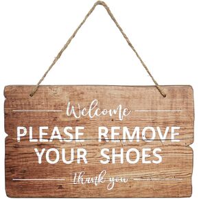 Please Remove Your Shoes Sign Wooden Shoes Off Sign Decorative Take Off Shoes Sign No Shoes Wall Polite Sign Hanging for Front Door Home - Welcome, Please Remove Your Shoes, Thank You - 11 x 6 Inches