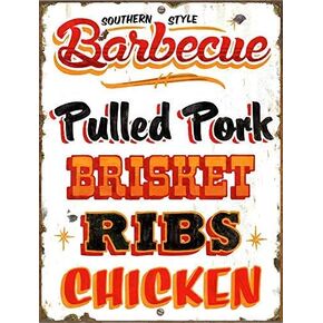 HAIMAX Metal Signs Southern Style Barbecue Pulled Pork Brisket Ribs Chicken Vintage Tin Sign Wall Home Signs Gift 8x12