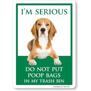 SmartSign Funny Do Not Put Poop Bags in My Trash Bin Label with Dog Graphic - 7"x5", 4 mil Laminated Adhesive Polyester, Glossy Finish Sticker, Easy to Clean, USA-Made
