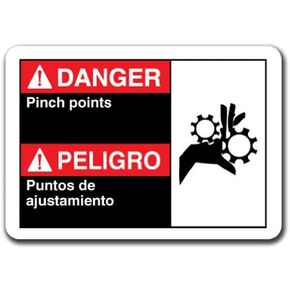 Danger Sign - Danger Pinch Points (Bilingual Spanish) 7"X10" Plastic Safety Sign ANSI OSHA
