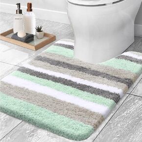 Buganda Microfiber Striped Bathroom Rugs Bath Mat, Extra Thick, Soft and Shaggy, Absorbent, Machine Washable, Anti-Slip Bath Rugs for Bathroom, Tub and Shower, 24x20, Purple-Grey