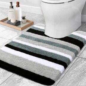 Buganda Microfiber Striped Bathroom Rugs Bath Mat, Extra Thick, Soft and Shaggy, Absorbent, Machine Washable, Anti-Slip Bath Rugs for Bathroom, Tub and Shower, 24x20, Purple-Grey