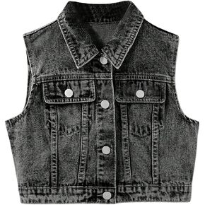 SweatyRocks Girl's Denim Vest Button Down Sleeveless Jean Jacket Outerwear with Pockets