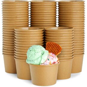 Juvale 100 Pack Paper Ice Cream Cups, Disposable Dessert Bowls for Sundae Bar, Frozen Yogurt, Brown (8 oz)