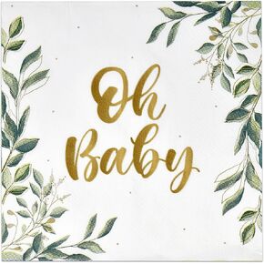 Gift Boutique 100 Pc Eucalyptus Leaf Oh Baby Shower Luncheon Napkins Sage Green Disposable Paper Lunch Napkin Greenery Floral Tableware Party Supplies