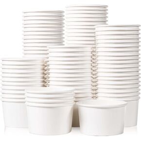 MATICAN Paper Ice Cream Cups - 100-Count 5.5-Oz Disposable Dessert Bowls for Hot or Cold Food, 5.5-Ounce Party Supplies Treat Cups for Sundae, Frozen Yogurt, Soup, White