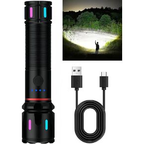 LED Flashlights with Zoomable, Rechargeable Tactical Flashlight for Emergencies, 990000 High Lumens Portable Pocket Powerful Handheld Flashlights for Camping, Hiking, Home Use