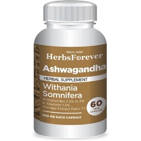 Ashwagandha Capsules – Withania Somnifera – Withannolides 5% & Alkaloids 1.5% – Boost Energy and Performance – 60 Vege Capsules – 800 Mg Each