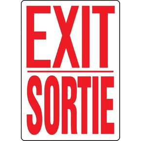 Accuform FBMEXT906VP Plastic French Bilingual Sign,"EXIT/Sortie", 14" Length x 10" Width x 0.055" Thickness, Red on White