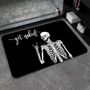 Black Funny Skull Non-Slip Volume Super Absorbent Fast Drying for Bathroom Kitchen Door mat,Eco-Friendly Easy to Clean 16" x 24"