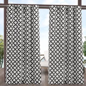 Exclusive Home Bamboo Trellis Indoor/Outdoor Light Filtering Grommet Top Curtain Panel, 54"x84", Khaki/Ivory, Set of 2