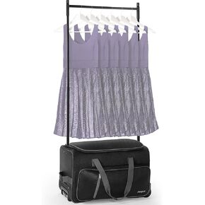 Dance Bag With Garment Rack, 23" Dance Duffle Bag with Garment Rack, Rolling Garment Bags for Travel, Wheeled Upright Luggage Closet Suitcase in Black+Pink