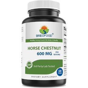 Brieofood Horse Chestnut Extract 600 mg per Serving - 180 Tablets - 3rd Party Lab Tested for Purity & Quality - Supports Healthy Circulation & Fluid Balance in The Legs*