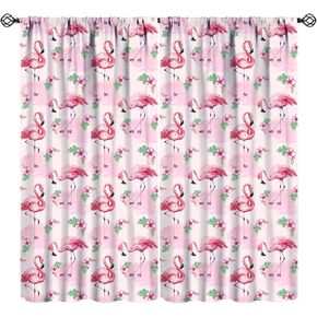 Romantic Flamingo Curtains Natural Landscape Summer Ocean Beach Shells Art Printed Rod Pocket Blackout Window Drapes for Bedroom Living Room Kitchen Cafe Decor W21xL45in Decor