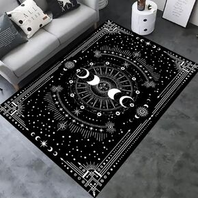 Sun and Moon Rug Boho Celestial Area Rugs for Bedroom,5'x7' Non-Slip Unique Star Moon Phase Rug for Living Room Game Room Boys Room Home Decor