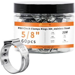 120 قطعة من حلقات مشابك PEX مقاس 1/2 بوصة من WYSIWYKA، 304 مشابك خرطوم أذن واحدة من الفولاذ المقاوم للصدأ، حلقات تجعيد Pex لوصلات تركيب أنابيب أنابيب PEX