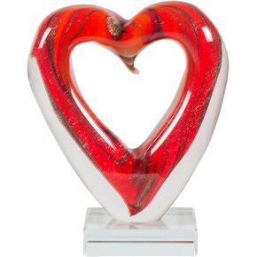 Dale Tiffany AS21274 Art Glass Sculpture 7" Tall Handcrafted Murano-Style Sculpture, Rossa Heart, Red