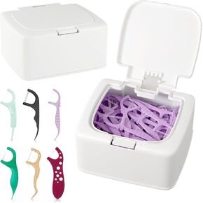 Dental Floss Picks Dispenser with Press Flip Top Cover - Quick Refill, Odor-Free Floss Holder for Home Use, Compact Storage Case