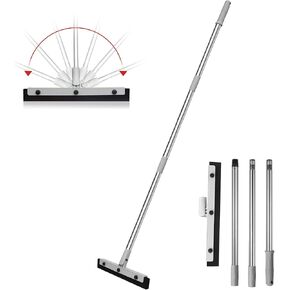 DrDirt Floor Squeegee - 14inch Foam Swivel Squeegee with 3-Section Stainless Steels Extension Pole, Replaceable Foam Rubber Blade - Perfect for Bathroom, Kitchen, Pet Hair, Dust, Carpet and Tile Floor