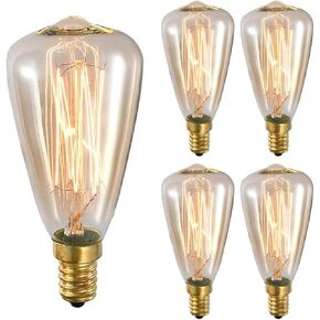 E14 25W Vintage Edison Light Bulb ST48 Squirrel Cage Filament Bulb Dimmable Tear Drop Antique Light E14 Candelabra Incandescent Light Bulb for Home Light Decorative, 2300K Amber Warm, AC120V, 4 Pack