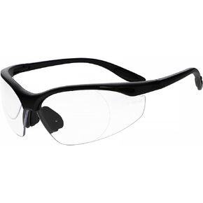 Safety Reading Glasses in Black Frame with Clear Lens - Full Lens Magnifying Safety Glasses - Comfortable Fit - Anti-Fog