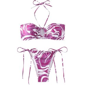SHENHE Women's Halter Swimsuits Cut Out Tie Sexy String Bikini 2 Piece Tube Bathing Suit