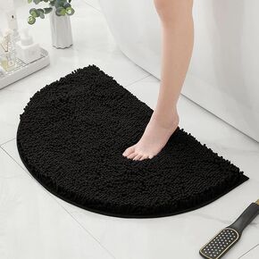 Half Round Microfiber Chenille Non-Slip Bathroom Bath Rug Super Absorbent Quick Drying Shower Mat Soft Shaggy Bathtub Rugs Machine Washable Semi Circle Floor Decor Mat (Green, 50-80cm)