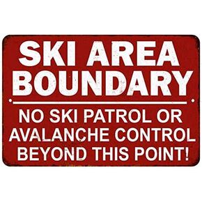 Ski Boundary Area Sign Vintage Skiing Warning Signs Decor Wall Art Skis Lodge Decorations Mountain Resort Gift 8x12 Metal 208120068010