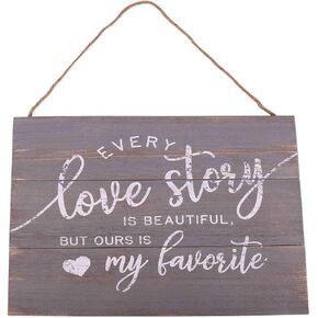 GSM Brands Love Story Wood Plank Hanging Sign (15.75x13)
