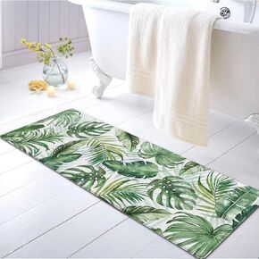 Leaf Long Bathroom Rug 17x47 In,Leafy Green Plant Leaves Non-Slip Bathroom Rug,Imitation cashmere Long Bathroom Rug Non-Slip Soft Absorbent Washable,Summer Farmhouse Bathroom Rug for Sink Shower Tub in Saudi Arabia