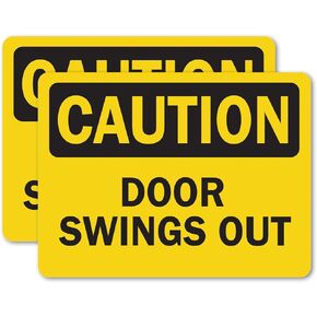(2 Pack) Door Swings Out OSHA Caution Sign 7 Inch X 5 Inch Vinyl Label Decal Sticker Weather Resistant, UV Protected for Workplace, Business, and Construction Site, Made in the USA